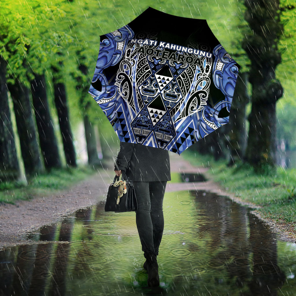 Aotearoa Ngati Kahungunu Umbrella Maori Tribal Blue Paua Shell Pattern