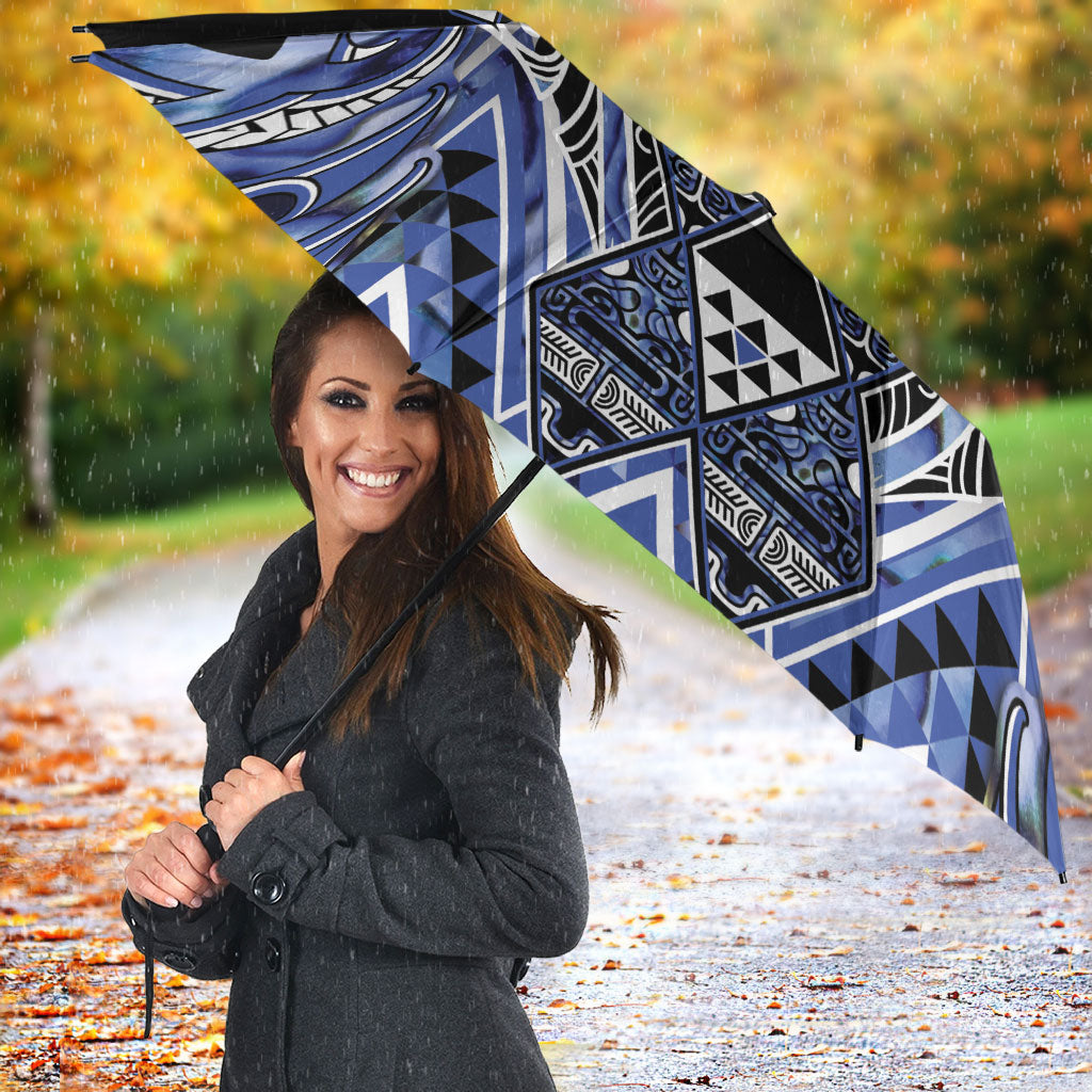 Aotearoa Ngati Kahungunu Umbrella Maori Tribal Blue Paua Shell Pattern