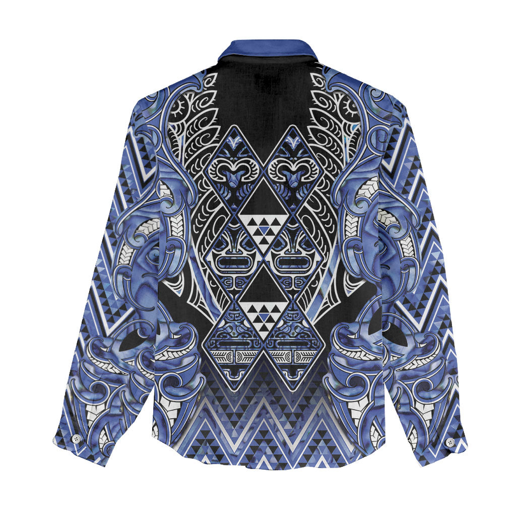 Aotearoa Ngati Kahungunu Women Casual Shirt Maori Tribal Blue Paua Shell Pattern