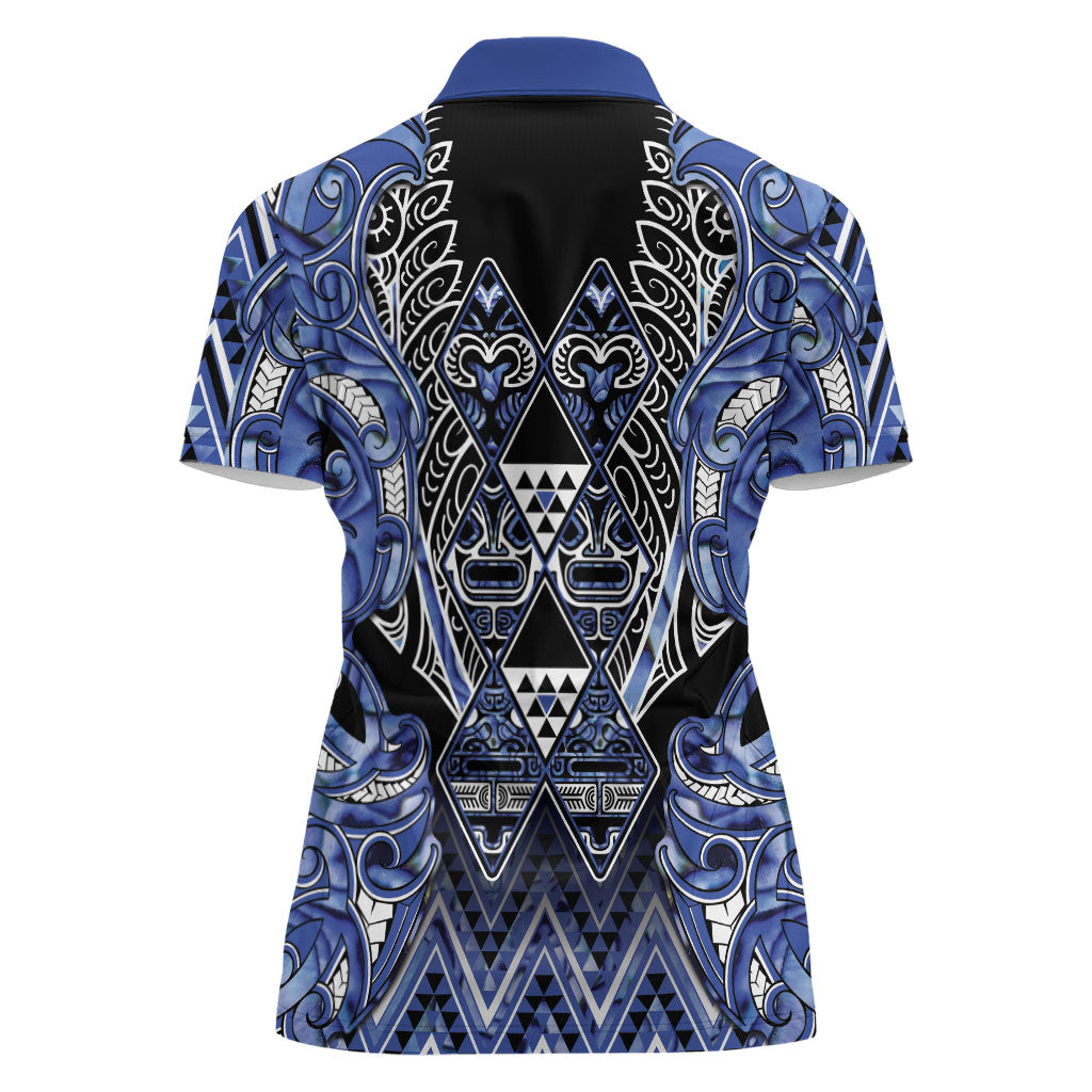 Aotearoa Ngati Kahungunu Women Polo Shirt Maori Tribal Blue Paua Shell Pattern