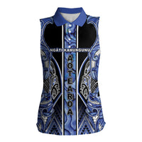 Aotearoa Ngati Kahungunu Women Sleeveless Polo Shirt Maori Tribal Blue Paua Shell Pattern