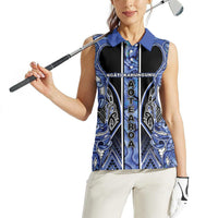 Aotearoa Ngati Kahungunu Women Sleeveless Polo Shirt Maori Tribal Blue Paua Shell Pattern