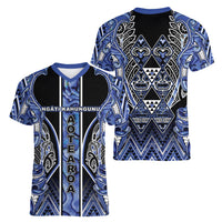 Aotearoa Ngati Kahungunu Women V-Neck T-Shirt Maori Tribal Blue Paua Shell Pattern