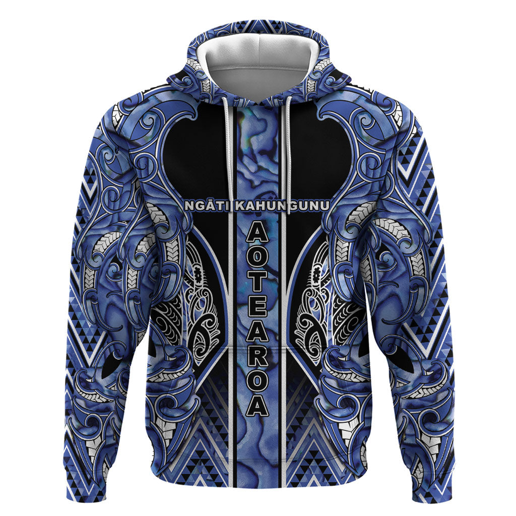 Aotearoa Ngati Kahungunu Zip Hoodie Maori Tribal Blue Paua Shell Pattern