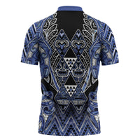 Aotearoa Ngati Kahungunu Zipper Polo Shirt Maori Tribal Blue Paua Shell Pattern