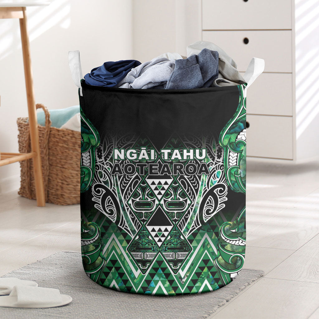 Aotearoa Ngai Tahu Laundry Basket Maori Tribal Dark Green Paua Shell Pattern