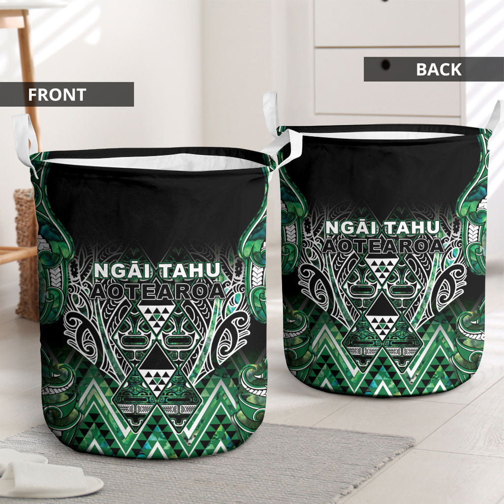 Aotearoa Ngai Tahu Laundry Basket Maori Tribal Dark Green Paua Shell Pattern
