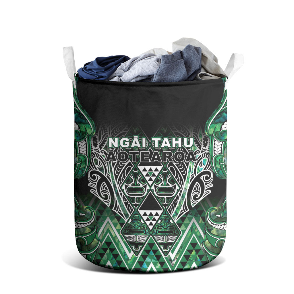 Aotearoa Ngai Tahu Laundry Basket Maori Tribal Dark Green Paua Shell Pattern