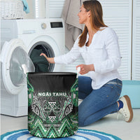 Aotearoa Ngai Tahu Laundry Basket Maori Tribal Dark Green Paua Shell Pattern