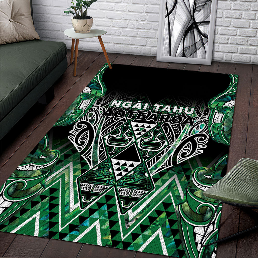 Aotearoa Ngai Tahu Area Rug Maori Tribal Dark Green Paua Shell Pattern DT05 Green - Polynesian Pride