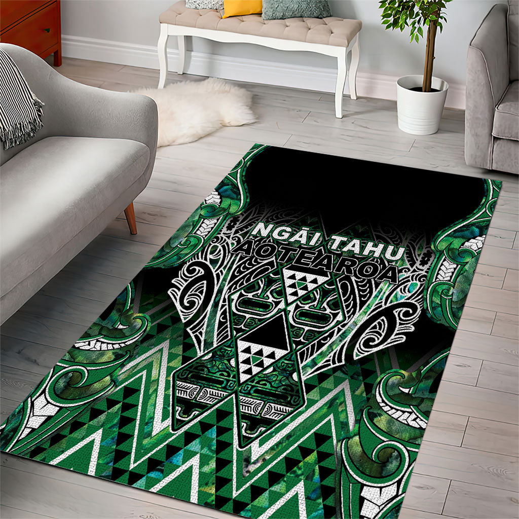 Aotearoa Ngai Tahu Area Rug Maori Tribal Dark Green Paua Shell Pattern