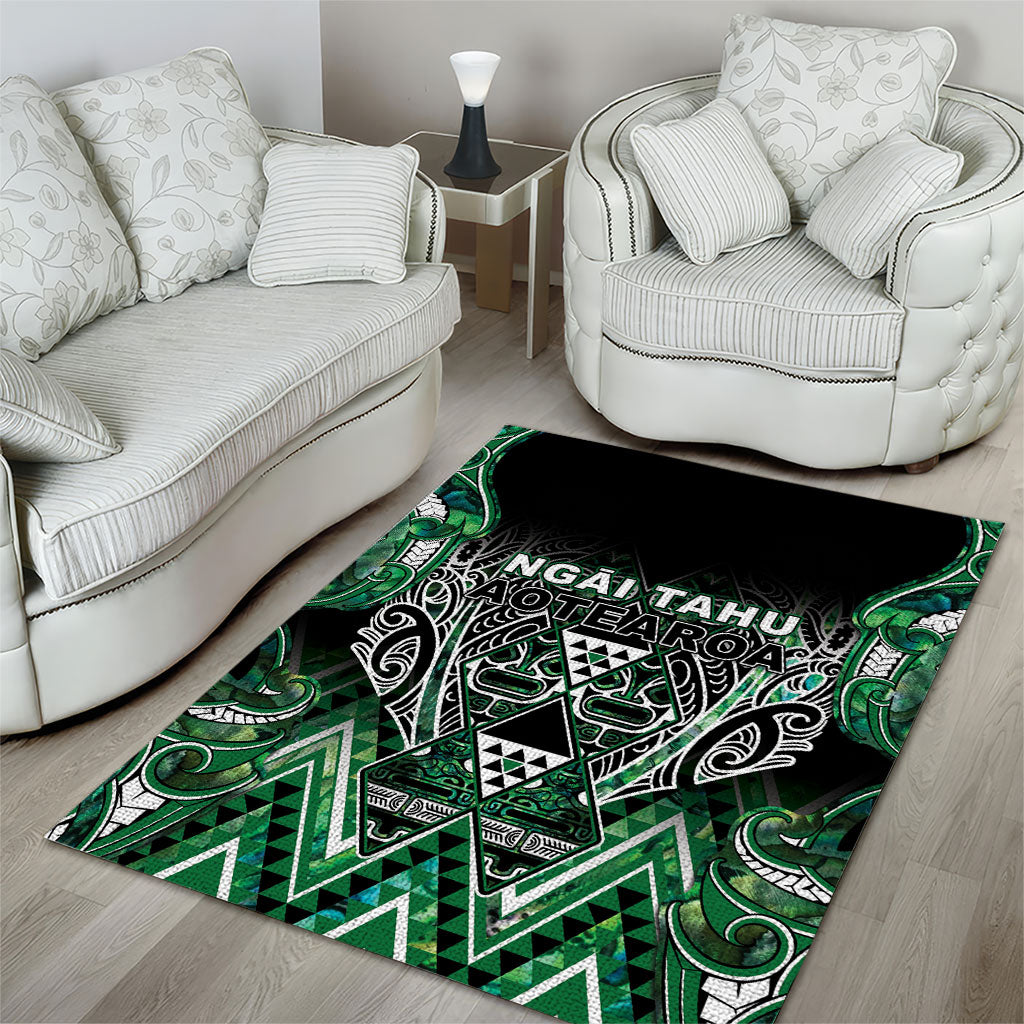 Aotearoa Ngai Tahu Area Rug Maori Tribal Dark Green Paua Shell Pattern
