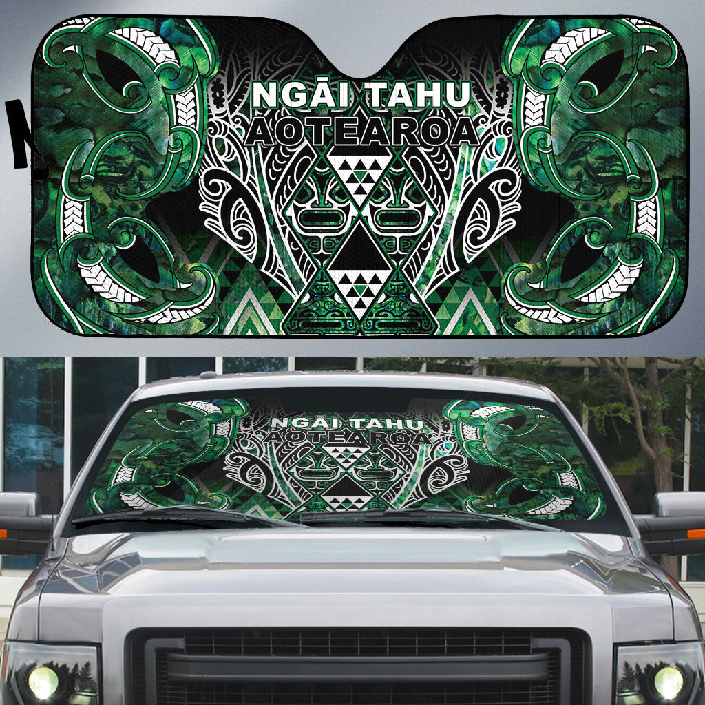 Aotearoa Ngai Tahu Auto Sun Shade Maori Tribal Dark Green Paua Shell Pattern