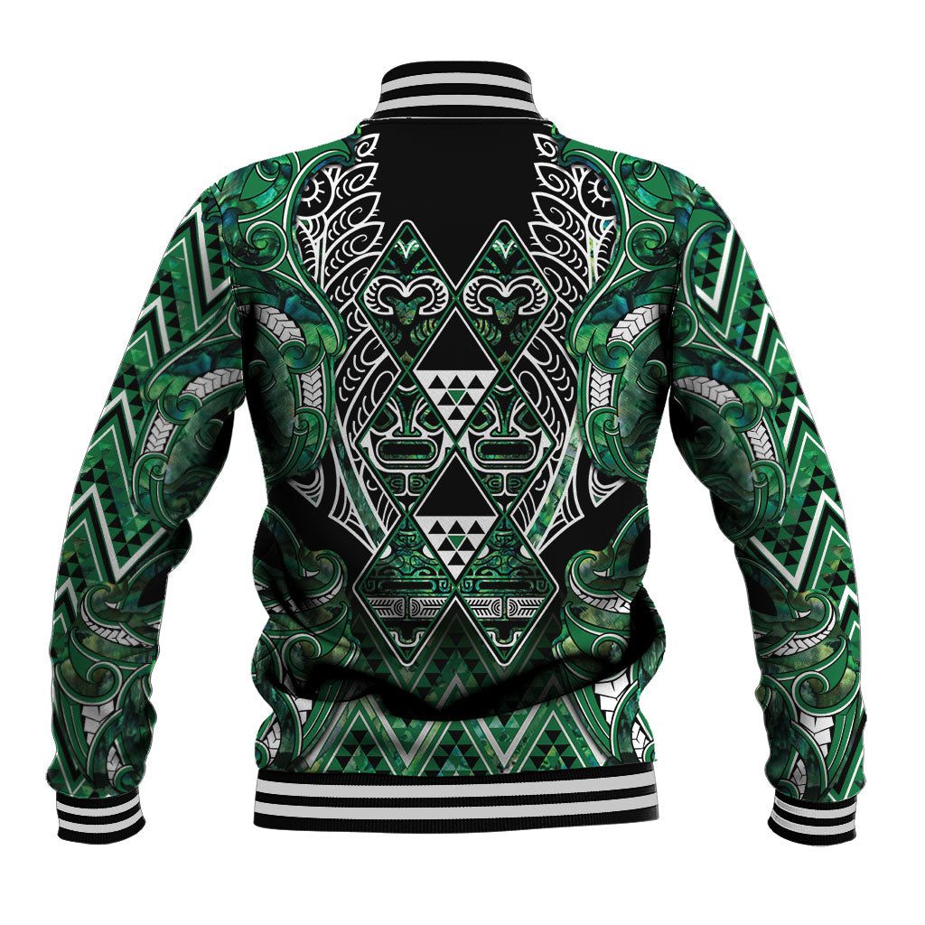 Aotearoa Ngai Tahu Baseball Jacket Maori Tribal Dark Green Paua Shell Pattern