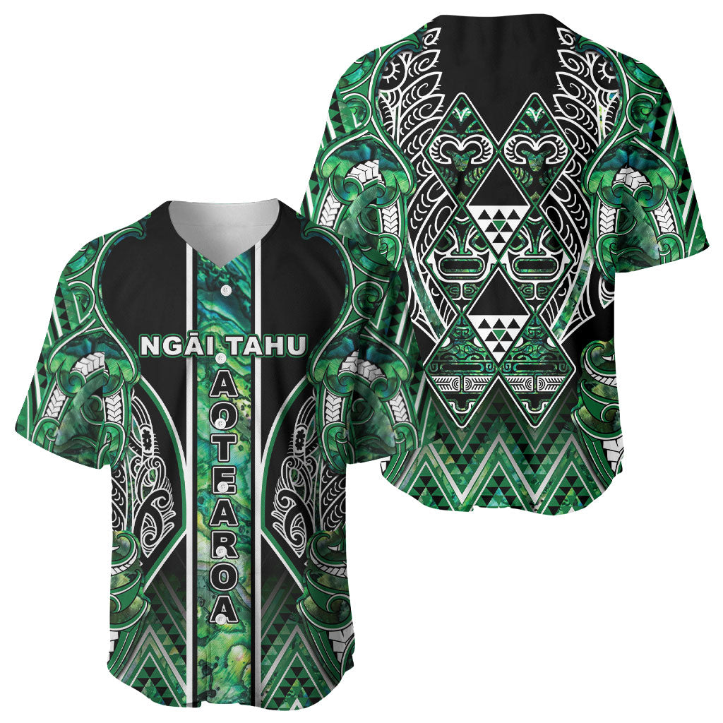 Aotearoa Ngai Tahu Baseball Jersey Maori Tribal Dark Green Paua Shell Pattern