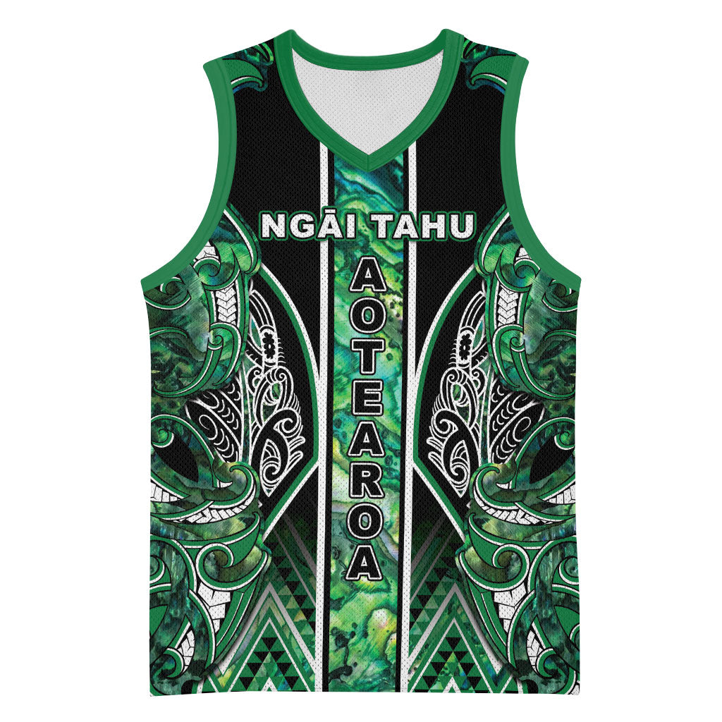 Aotearoa Ngai Tahu Basketball Jersey Maori Tribal Dark Green Paua Shell Pattern DT05 Unisex Green - Polynesian Pride