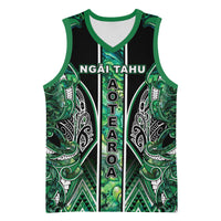 Aotearoa Ngai Tahu Basketball Jersey Maori Tribal Dark Green Paua Shell Pattern