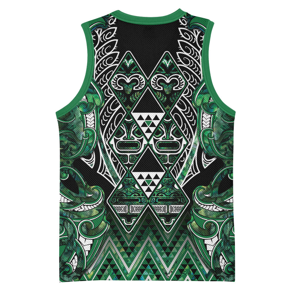 Aotearoa Ngai Tahu Basketball Jersey Maori Tribal Dark Green Paua Shell Pattern