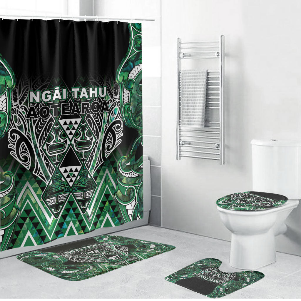 Aotearoa Ngai Tahu Bathroom Set Maori Tribal Dark Green Paua Shell Pattern