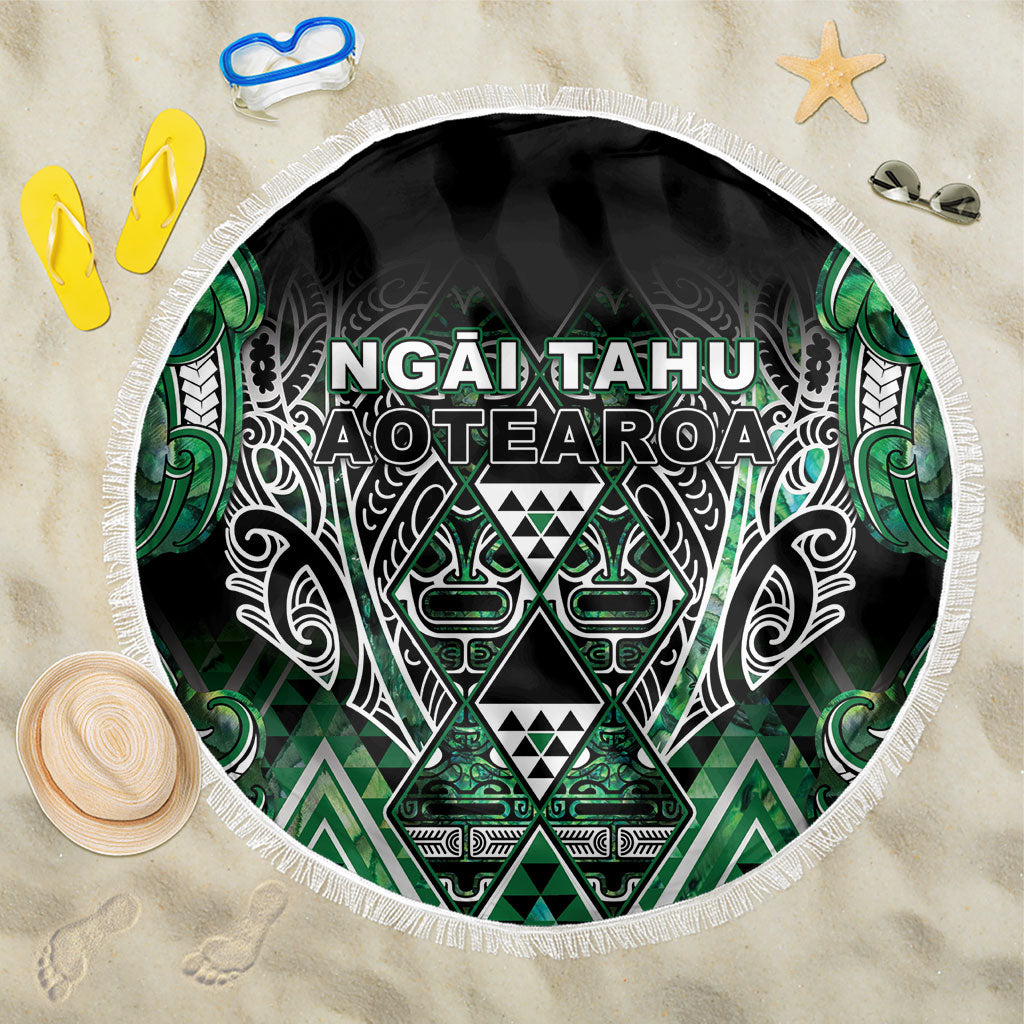 Aotearoa Ngai Tahu Beach Blanket Maori Tribal Dark Green Paua Shell Pattern