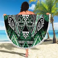 Aotearoa Ngai Tahu Beach Blanket Maori Tribal Dark Green Paua Shell Pattern