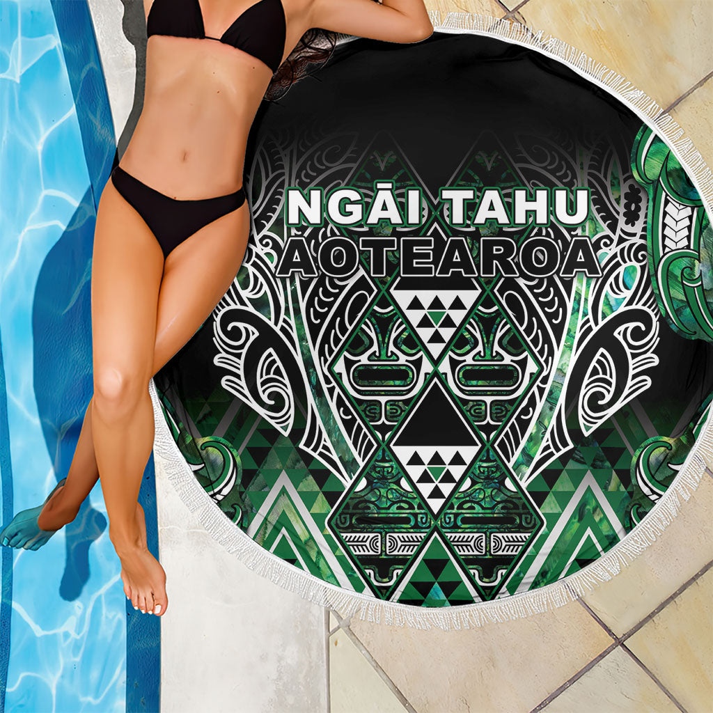 Aotearoa Ngai Tahu Beach Blanket Maori Tribal Dark Green Paua Shell Pattern