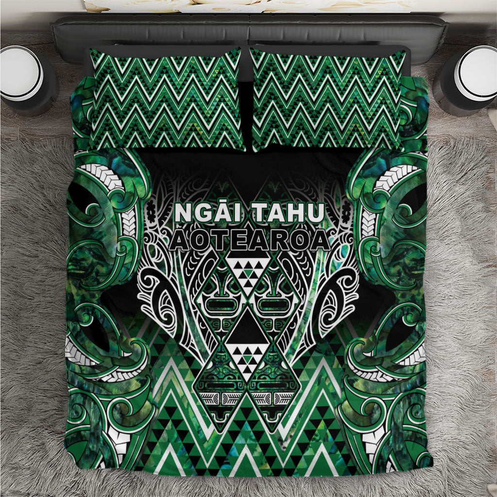 Aotearoa Ngai Tahu Bedding Set Maori Tribal Dark Green Paua Shell Pattern