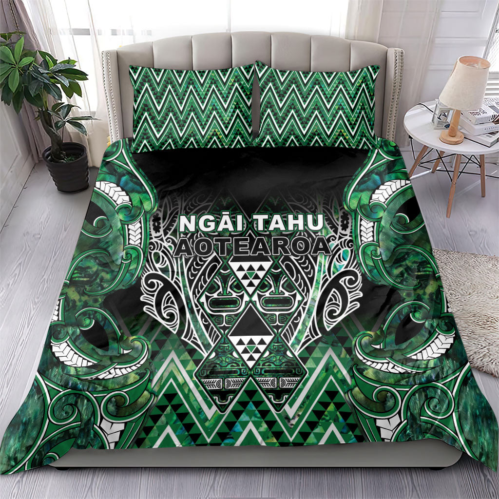 Aotearoa Ngai Tahu Bedding Set Maori Tribal Dark Green Paua Shell Pattern