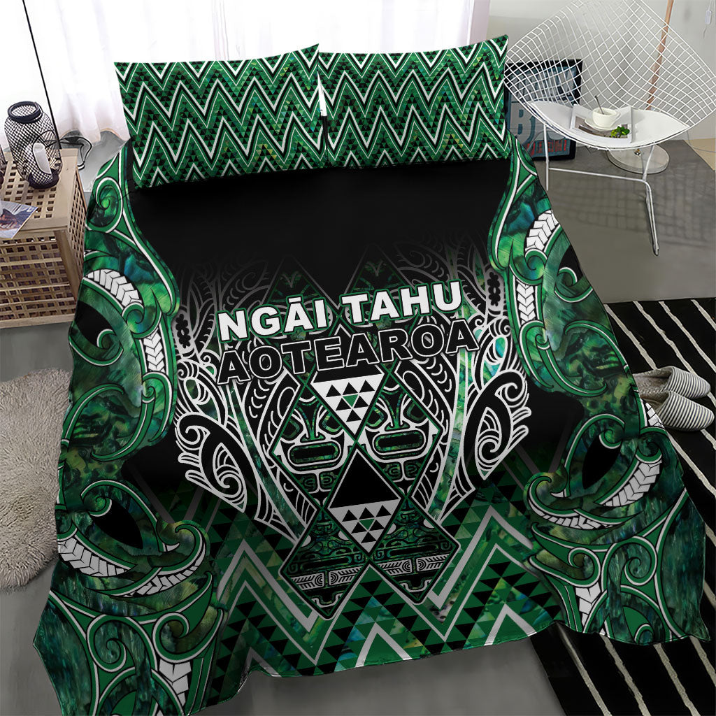 Aotearoa Ngai Tahu Bedding Set Maori Tribal Dark Green Paua Shell Pattern