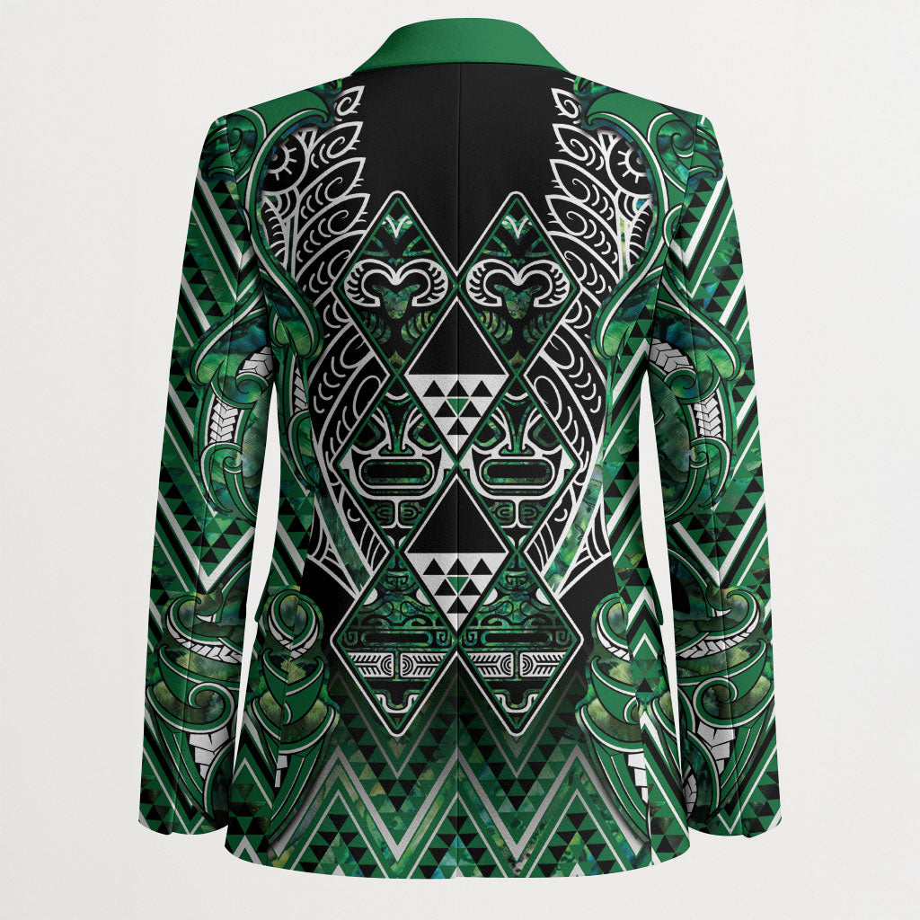 Aotearoa Ngai Tahu Blazer Maori Tribal Dark Green Paua Shell Pattern