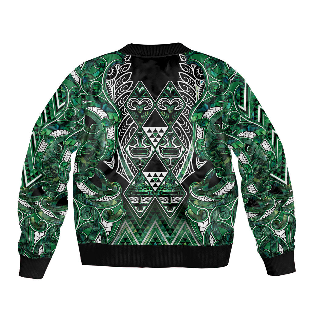 Aotearoa Ngai Tahu Bomber Jacket Maori Tribal Dark Green Paua Shell Pattern