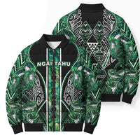 Aotearoa Ngai Tahu Bomber Puffer Jacket Maori Tribal Dark Green Paua Shell Pattern