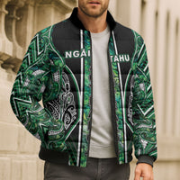 Aotearoa Ngai Tahu Bomber Puffer Jacket Maori Tribal Dark Green Paua Shell Pattern