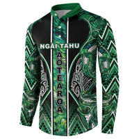 Aotearoa Ngai Tahu Button Sweatshirt Maori Tribal Dark Green Paua Shell Pattern