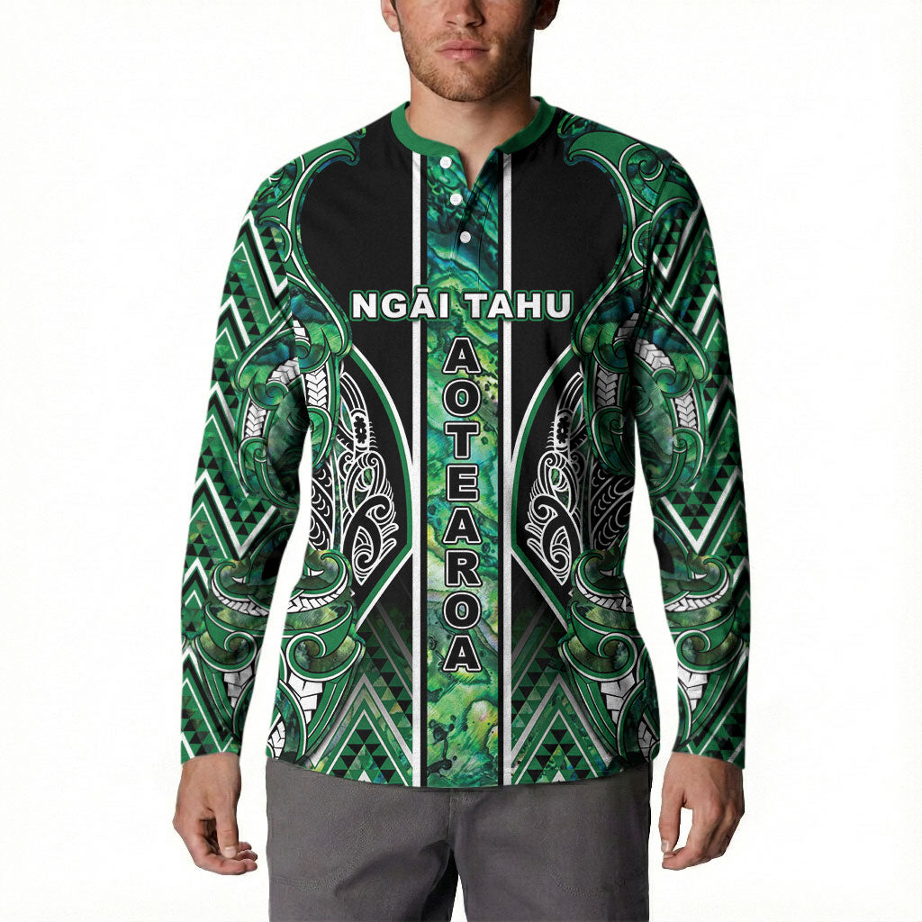 Aotearoa Ngai Tahu Button Sweatshirt Maori Tribal Dark Green Paua Shell Pattern
