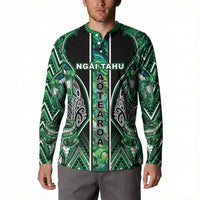 Aotearoa Ngai Tahu Button Sweatshirt Maori Tribal Dark Green Paua Shell Pattern