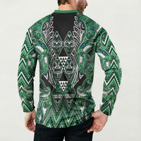 Aotearoa Ngai Tahu Button Sweatshirt Maori Tribal Dark Green Paua Shell Pattern