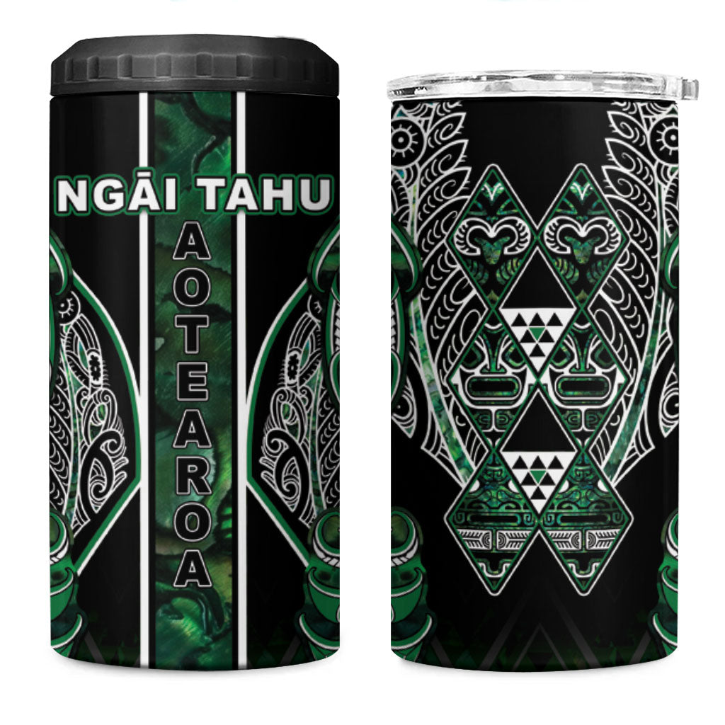 Aotearoa Ngai Tahu 4 in 1 Can Cooler Tumbler Maori Tribal Dark Green Paua Shell Pattern DT05 One Size: 16 oz Green - Polynesian Pride