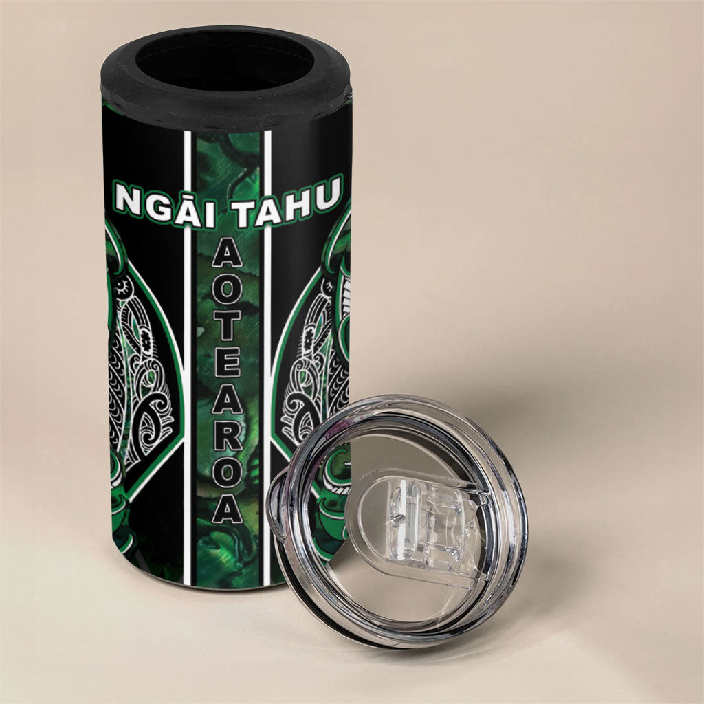 Aotearoa Ngai Tahu 4 in 1 Can Cooler Tumbler Maori Tribal Dark Green Paua Shell Pattern