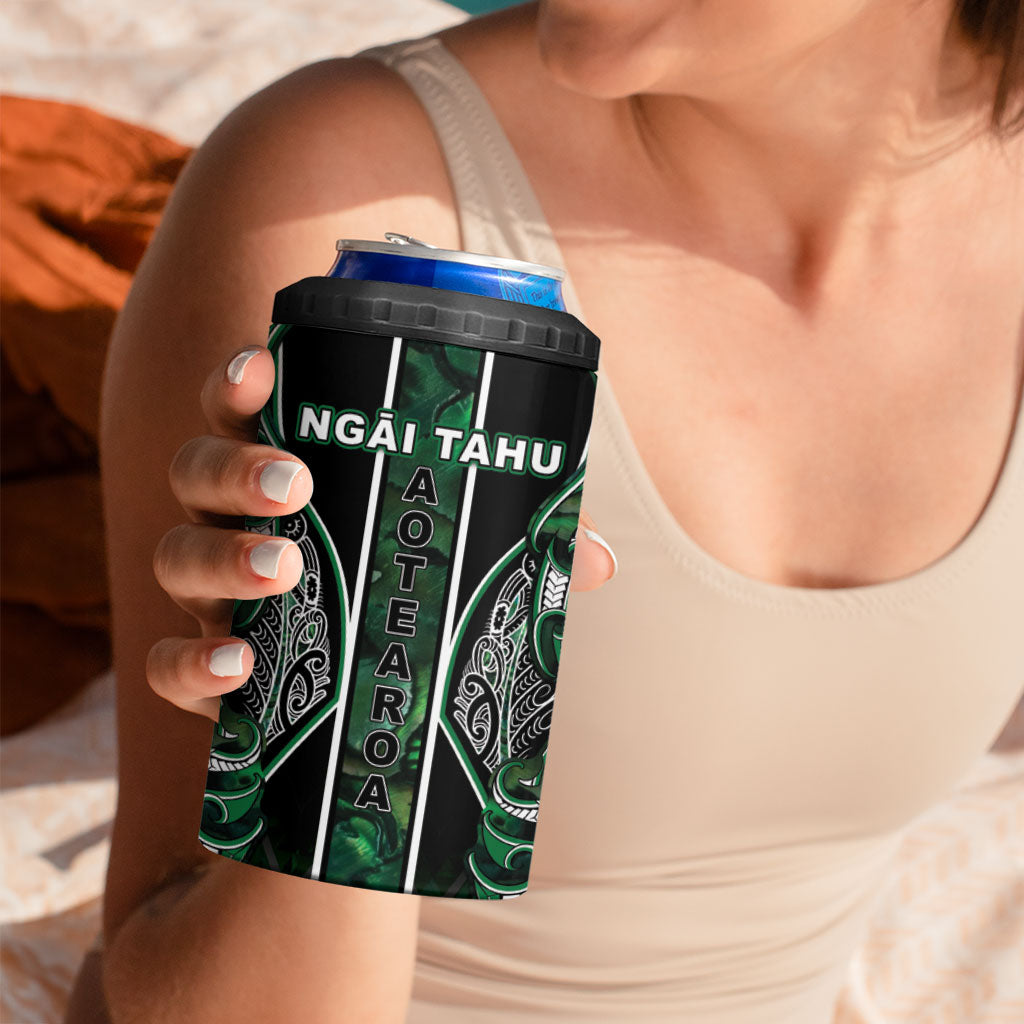 Aotearoa Ngai Tahu 4 in 1 Can Cooler Tumbler Maori Tribal Dark Green Paua Shell Pattern
