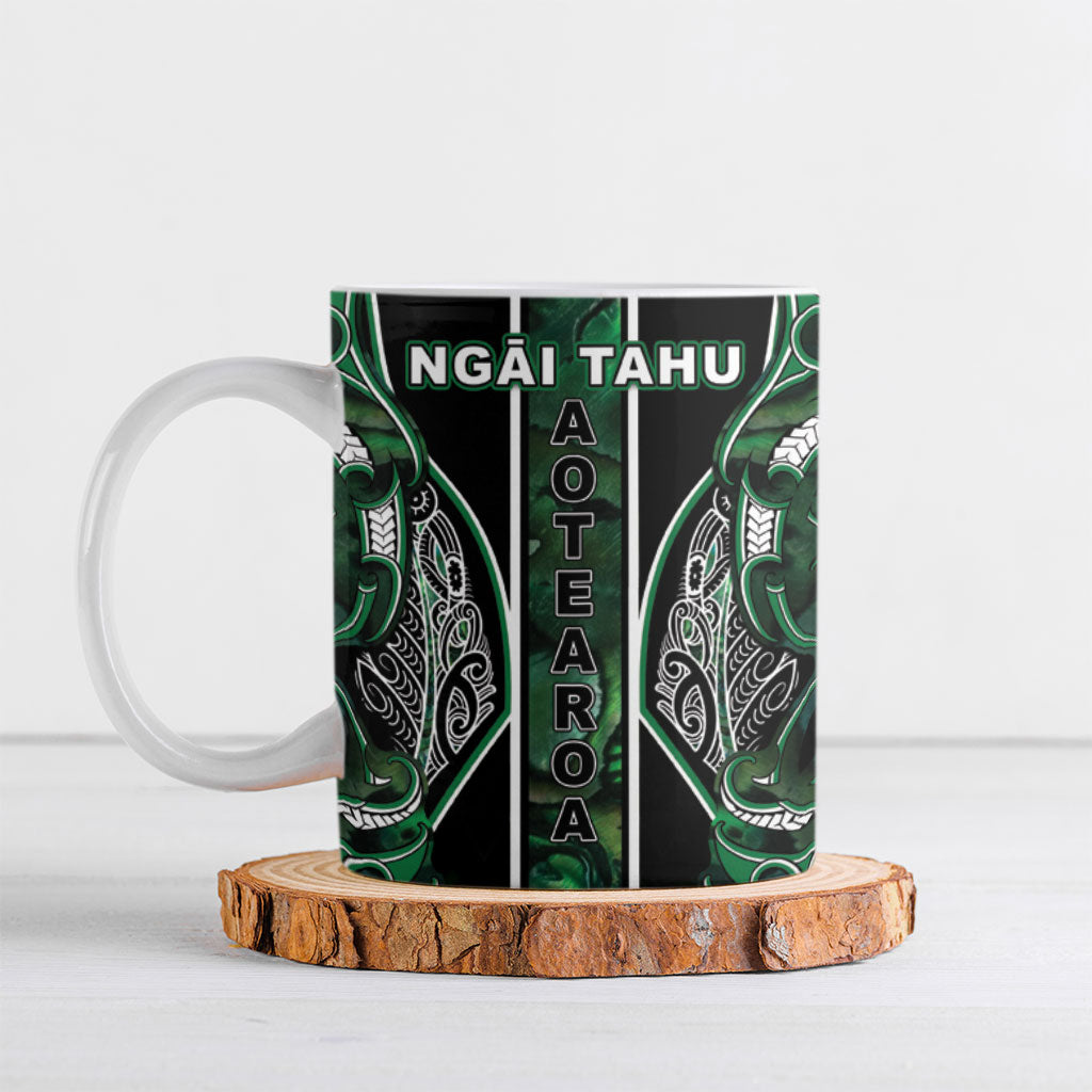 Aotearoa Ngai Tahu Ceramic Mug Maori Tribal Dark Green Paua Shell Pattern DT05 Green - Polynesian Pride