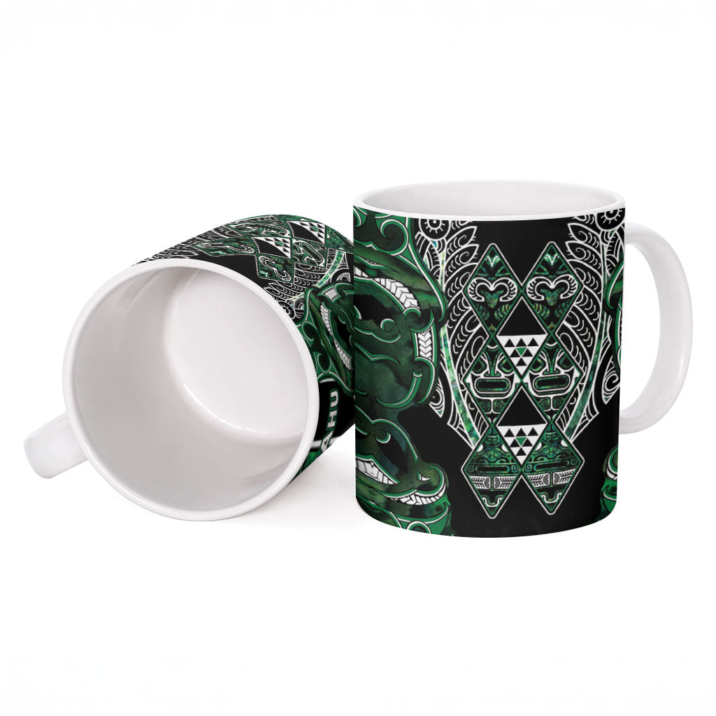 Aotearoa Ngai Tahu Ceramic Mug Maori Tribal Dark Green Paua Shell Pattern