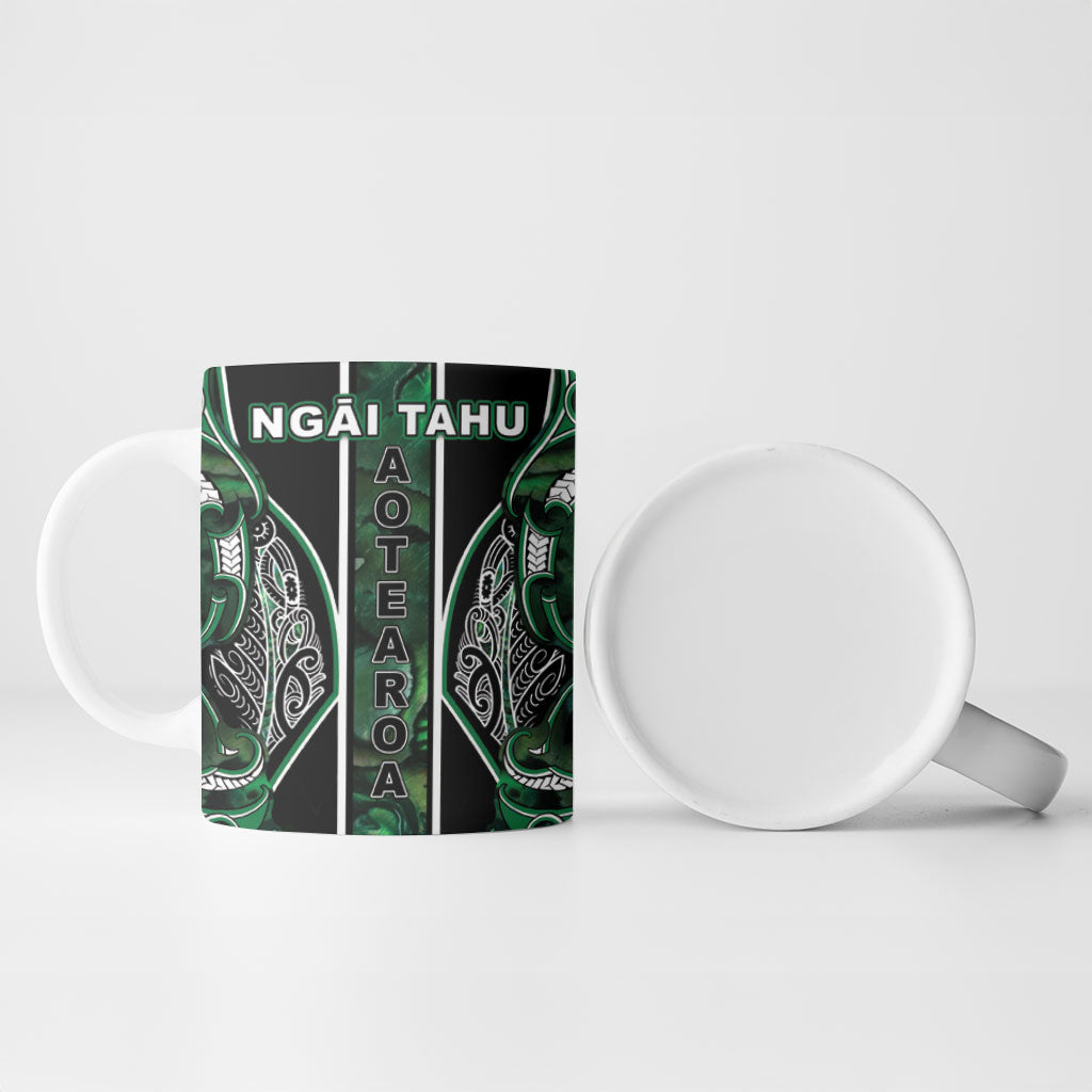 Aotearoa Ngai Tahu Ceramic Mug Maori Tribal Dark Green Paua Shell Pattern