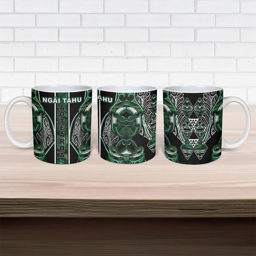 Aotearoa Ngai Tahu Ceramic Mug Maori Tribal Dark Green Paua Shell Pattern