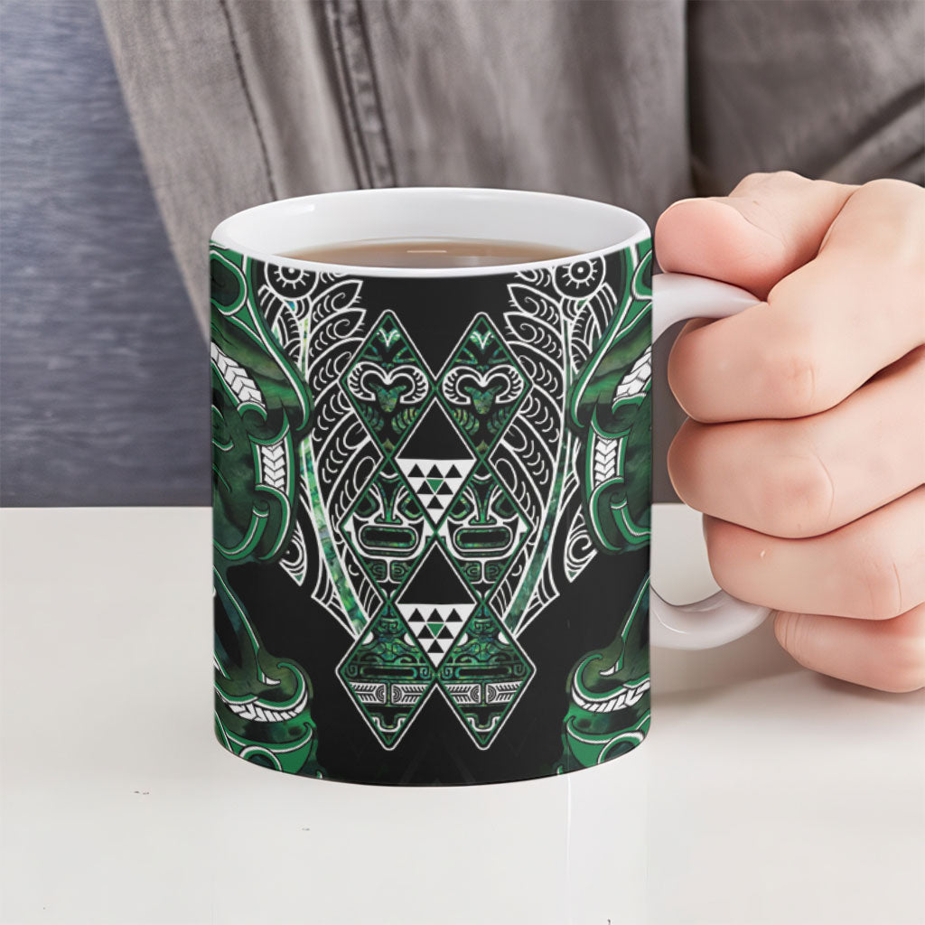 Aotearoa Ngai Tahu Ceramic Mug Maori Tribal Dark Green Paua Shell Pattern