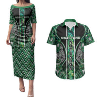 Aotearoa Ngai Tahu Couples Matching Puletasi and Hawaiian Shirt Maori Tribal Dark Green Paua Shell Pattern