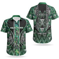 Aotearoa Ngai Tahu Couples Matching Short Sleeve Bodycon Dress and Hawaiian Shirt Maori Tribal Dark Green Paua Shell Pattern