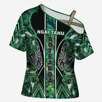 Aotearoa Ngai Tahu Cross Shoulder Shirt Maori Tribal Dark Green Paua Shell Pattern