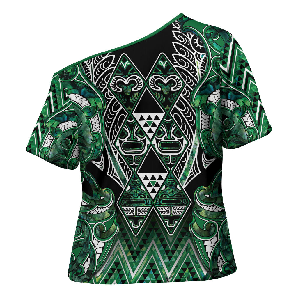 Aotearoa Ngai Tahu Cross Shoulder Shirt Maori Tribal Dark Green Paua Shell Pattern