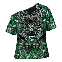 Aotearoa Ngai Tahu Cross Shoulder Shirt Maori Tribal Dark Green Paua Shell Pattern
